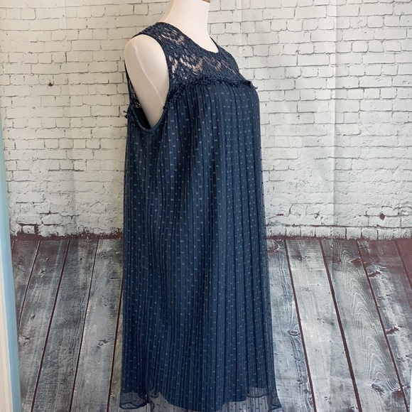 Lane Bryant Blue Pleated Lace Yoke Swing Shift Dress 14/16 Plus Mini Feminine - Picture 1 of 16